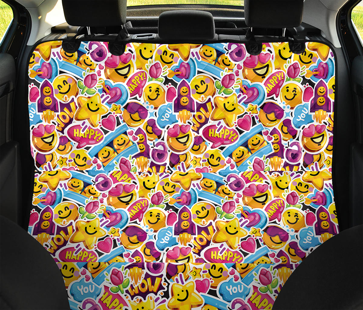 Smiley Faces Emoji Pattern Print Pet Car Back Seat Cover