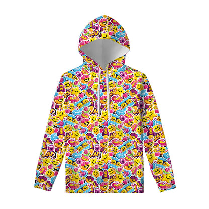 Smiley Faces Emoji Pattern Print Pullover Hoodie