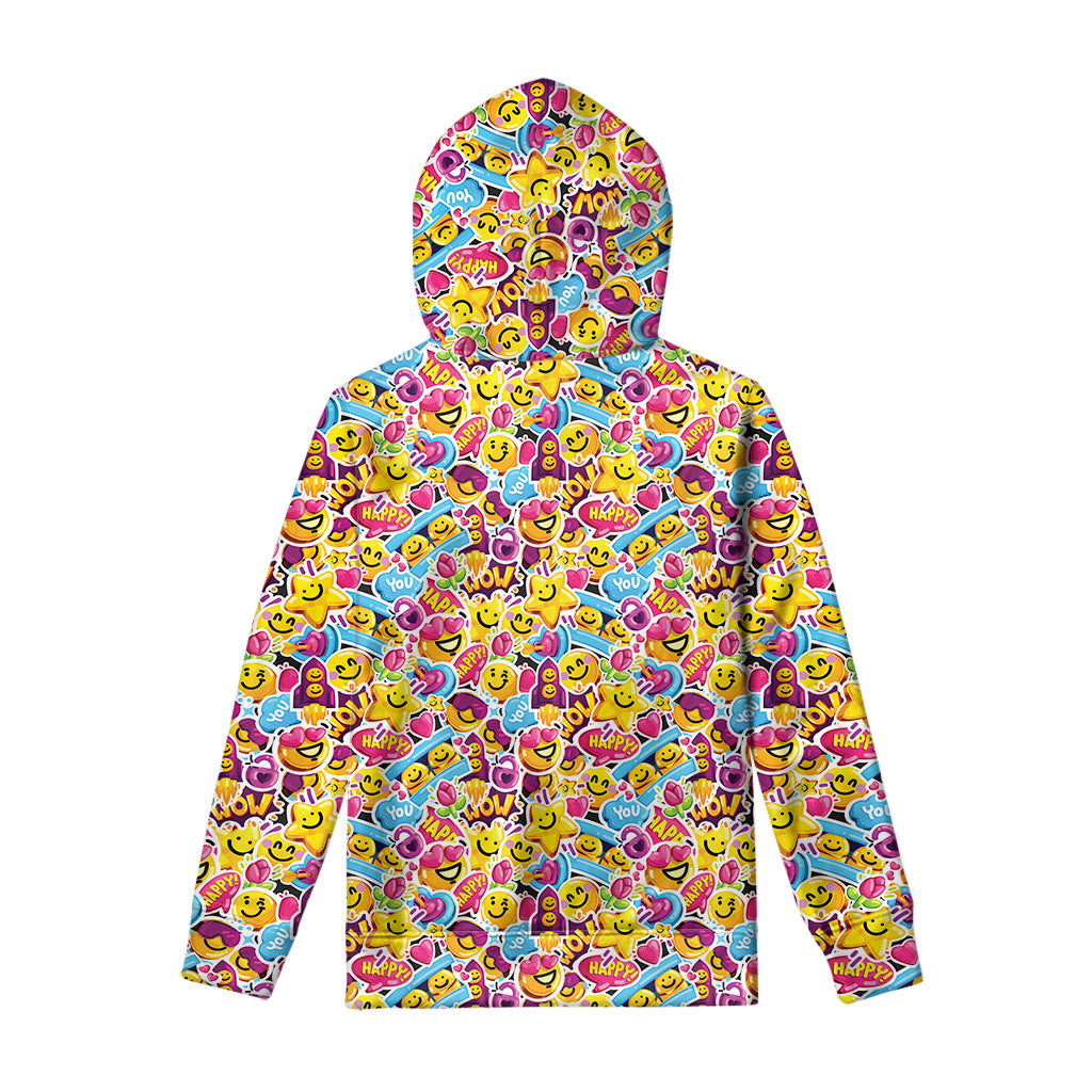 Smiley Faces Emoji Pattern Print Pullover Hoodie