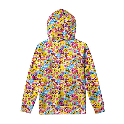 Smiley Faces Emoji Pattern Print Pullover Hoodie