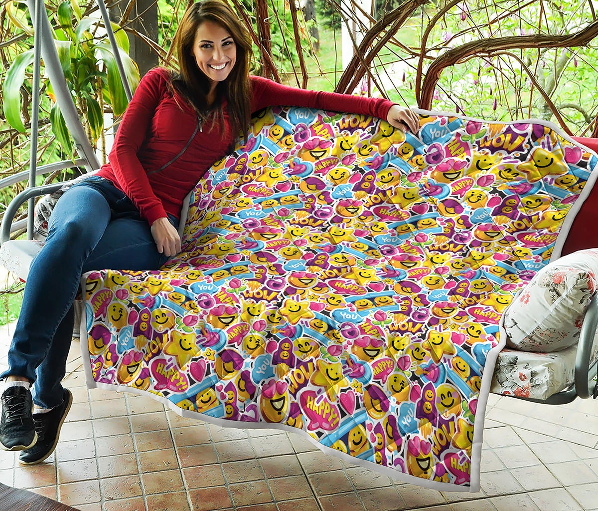 Smiley Faces Emoji Pattern Print Quilt
