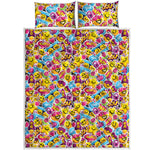 Smiley Faces Emoji Pattern Print Quilt Bed Set