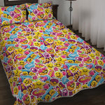 Smiley Faces Emoji Pattern Print Quilt Bed Set
