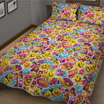 Smiley Faces Emoji Pattern Print Quilt Bed Set