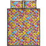 Smiley Faces Emoji Pattern Print Quilt Bed Set