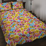 Smiley Faces Emoji Pattern Print Quilt Bed Set