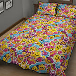Smiley Faces Emoji Pattern Print Quilt Bed Set