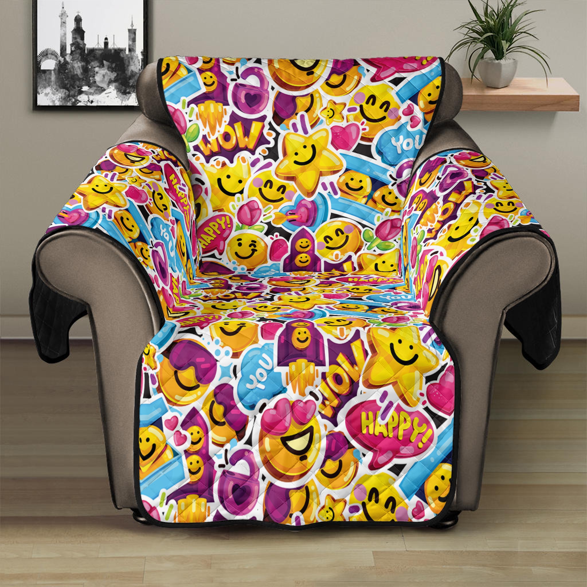 Smiley Faces Emoji Pattern Print Recliner Protector