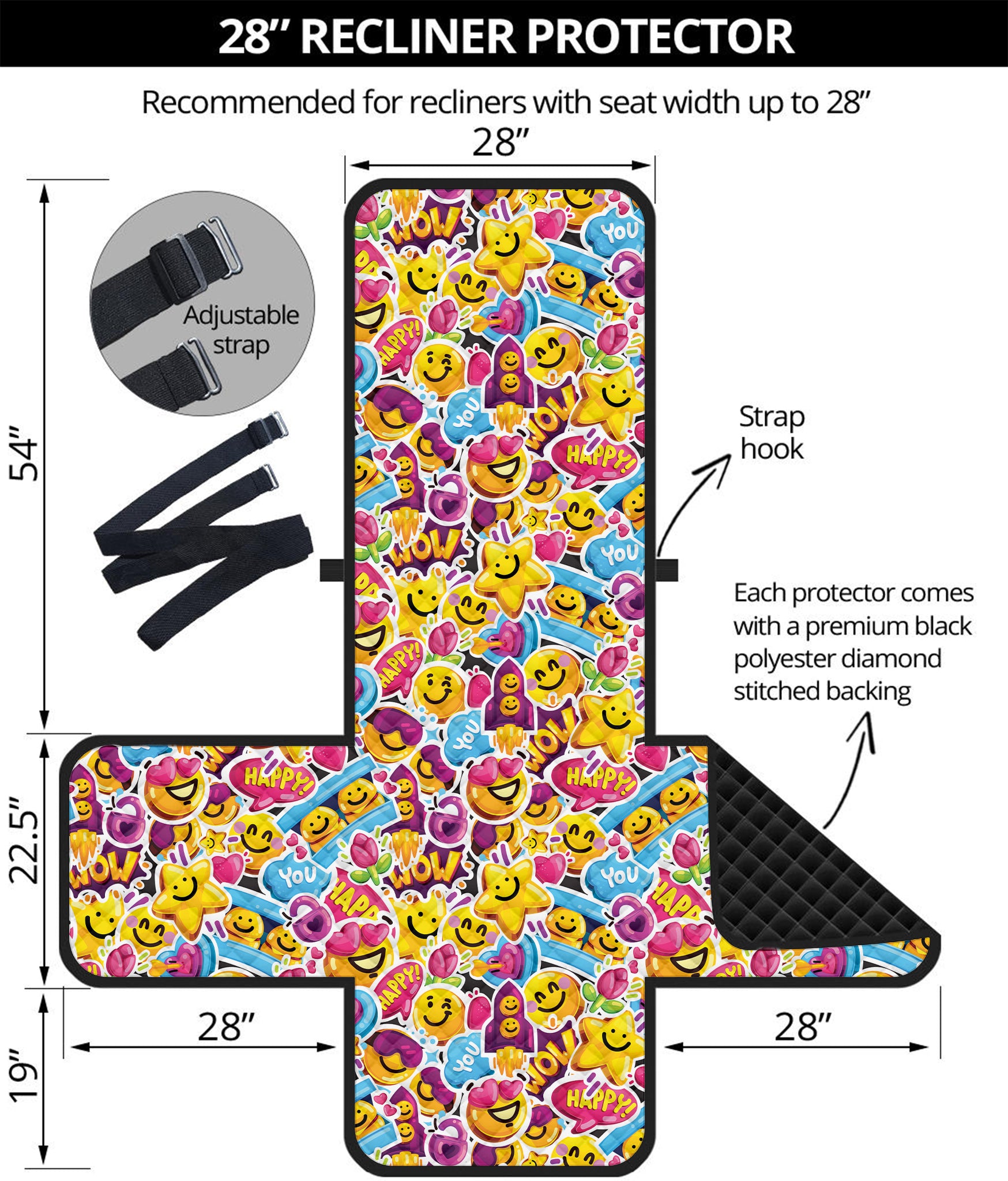 Smiley Faces Emoji Pattern Print Recliner Protector