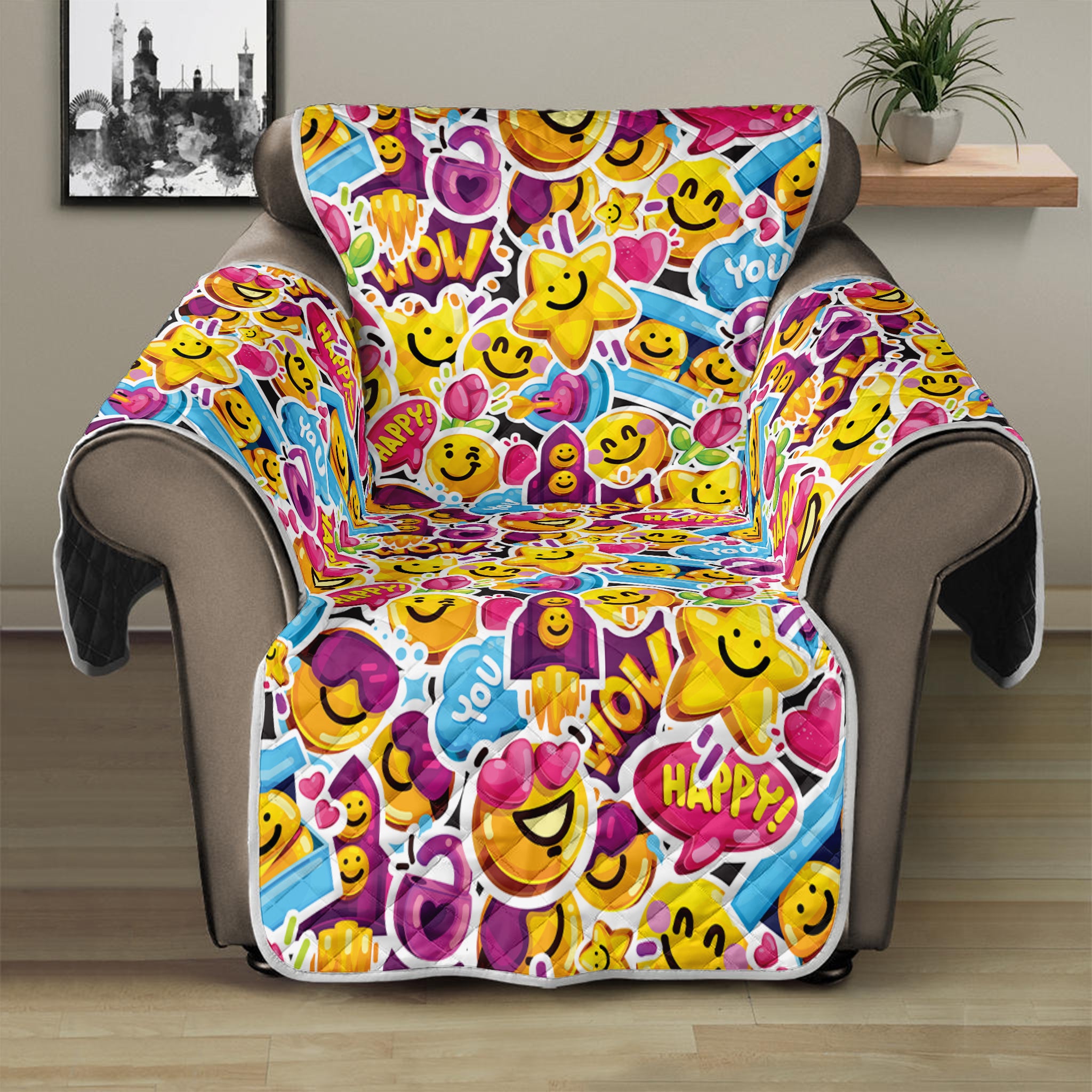 Smiley Faces Emoji Pattern Print Recliner Protector