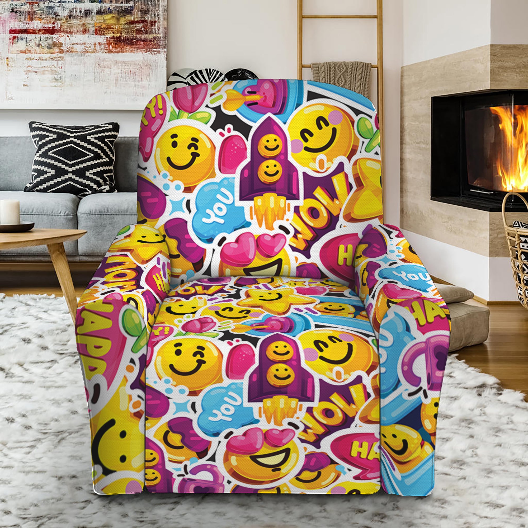 Smiley Faces Emoji Pattern Print Recliner Slipcover