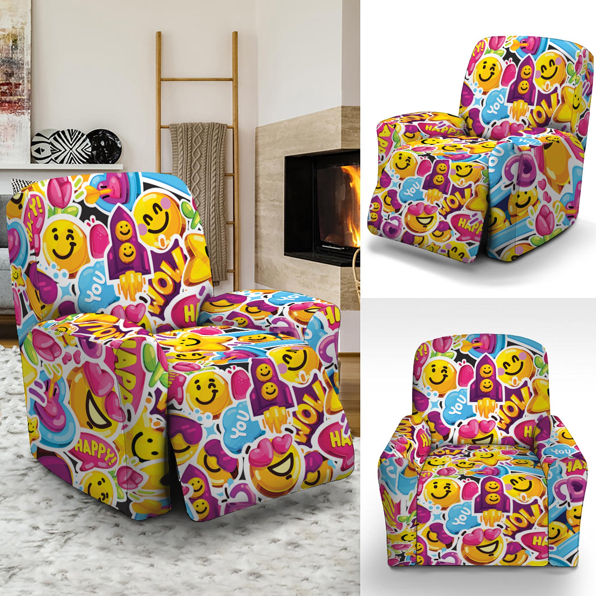 Smiley Faces Emoji Pattern Print Recliner Slipcover