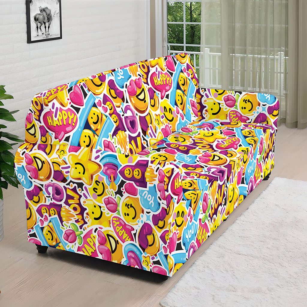 Smiley Faces Emoji Pattern Print Sofa Cover