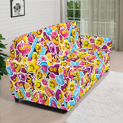 Smiley Faces Emoji Pattern Print Sofa Cover