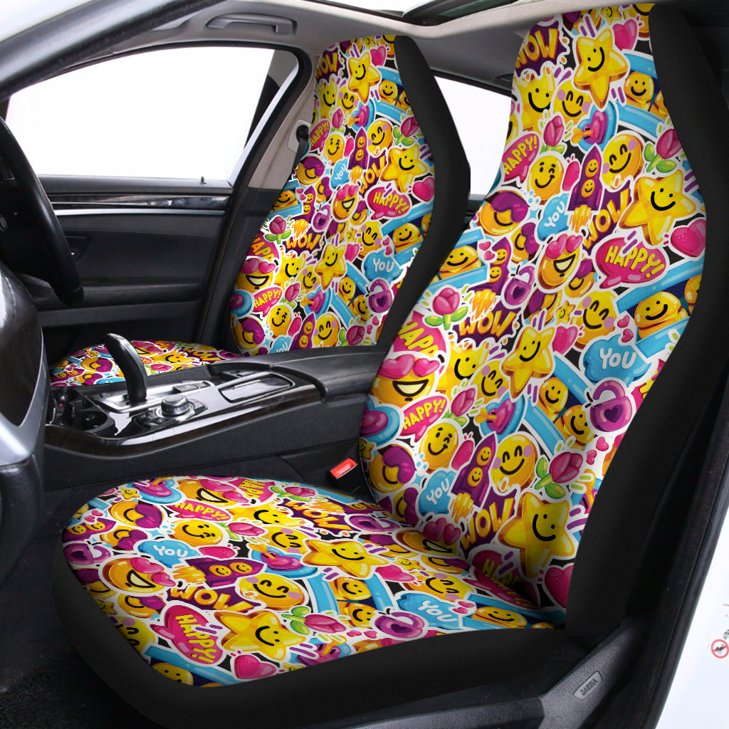 Smiley Faces Emoji Pattern Print Universal Fit Car Seat Covers