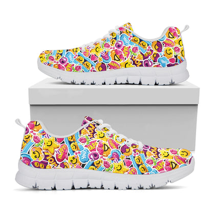 Smiley Faces Emoji Pattern Print White Sneakers