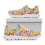 Smiley Faces Emoji Pattern Print White Sneakers