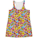 Smiley Faces Emoji Pattern Print Women's Racerback Tank Top