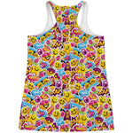 Smiley Faces Emoji Pattern Print Women's Racerback Tank Top