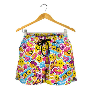 Smiley Faces Emoji Pattern Print Women's Shorts