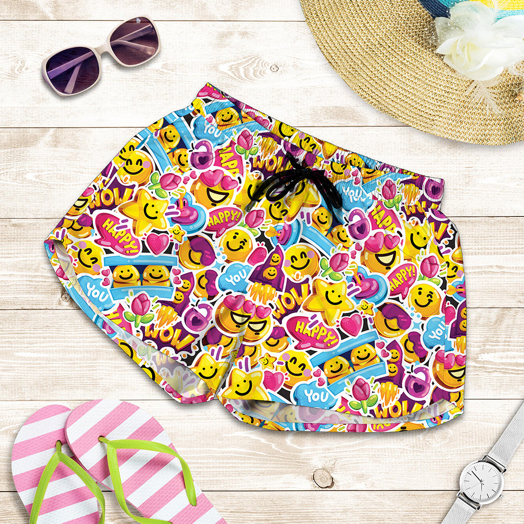 Smiley Faces Emoji Pattern Print Women's Shorts