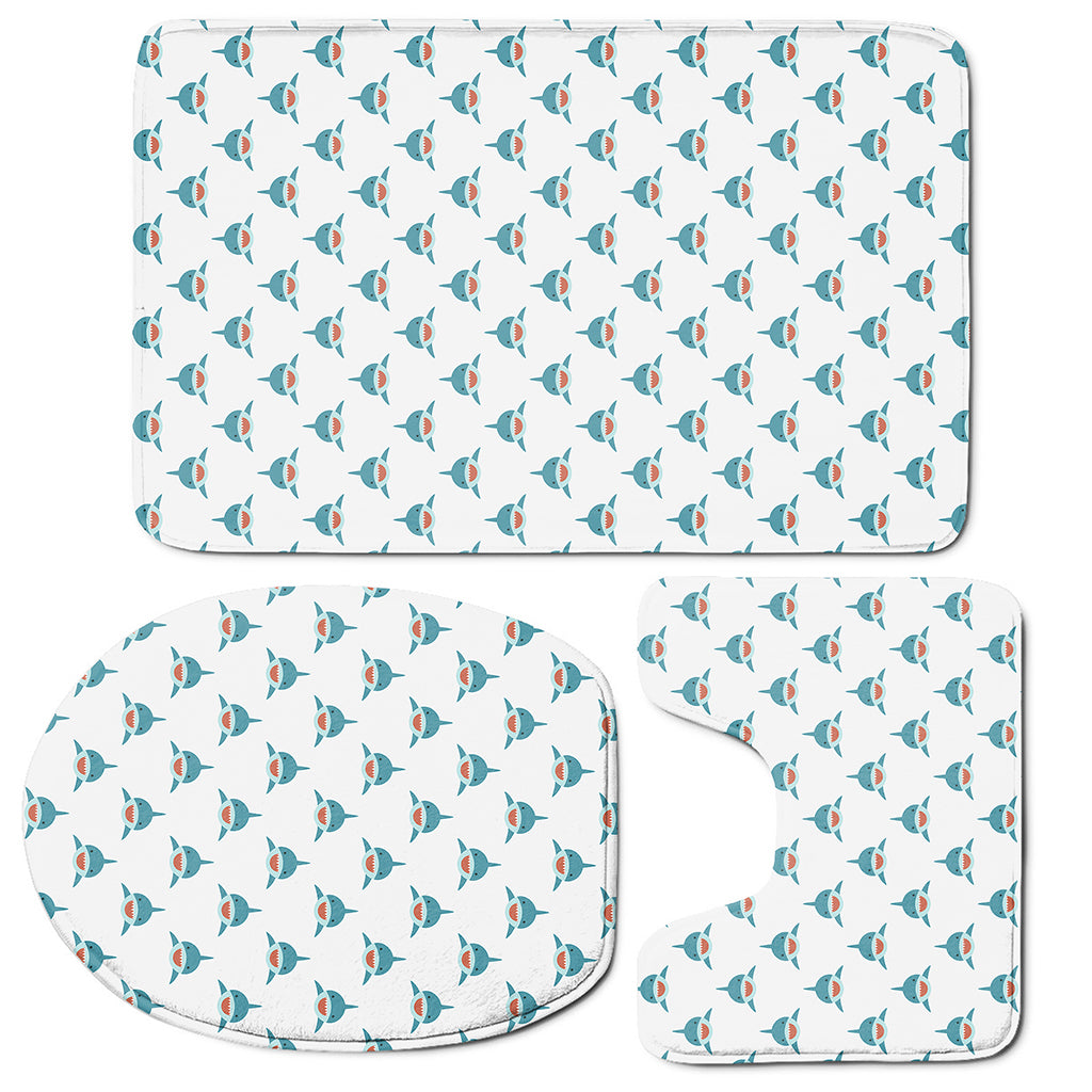 Smiley Shark Pattern Print 3 Piece Bath Mat Set