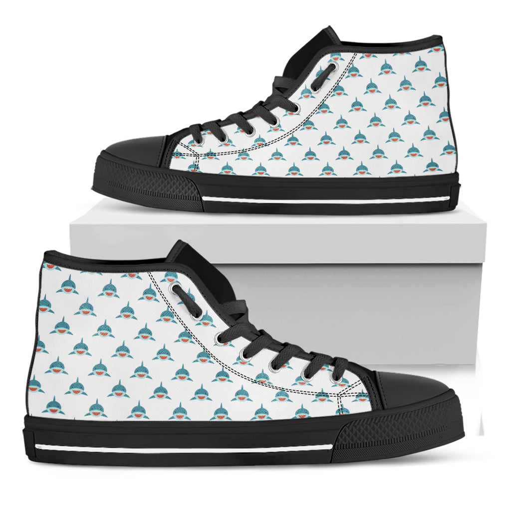 Smiley Shark Pattern Print Black High Top Shoes