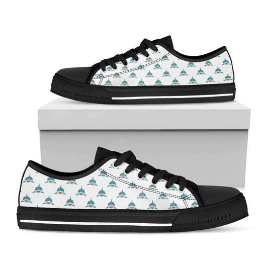 Smiley Shark Pattern Print Black Low Top Shoes