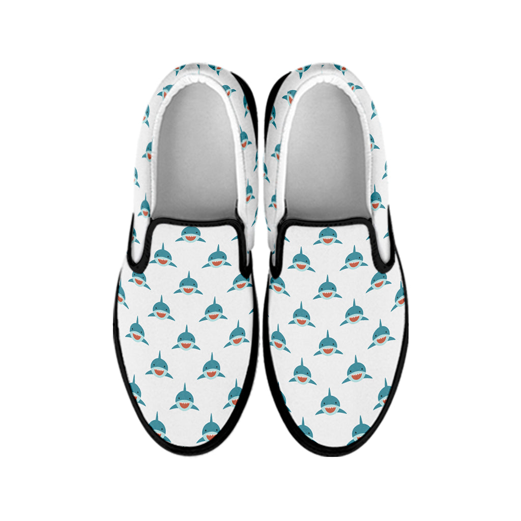 Smiley Shark Pattern Print Black Slip On Shoes