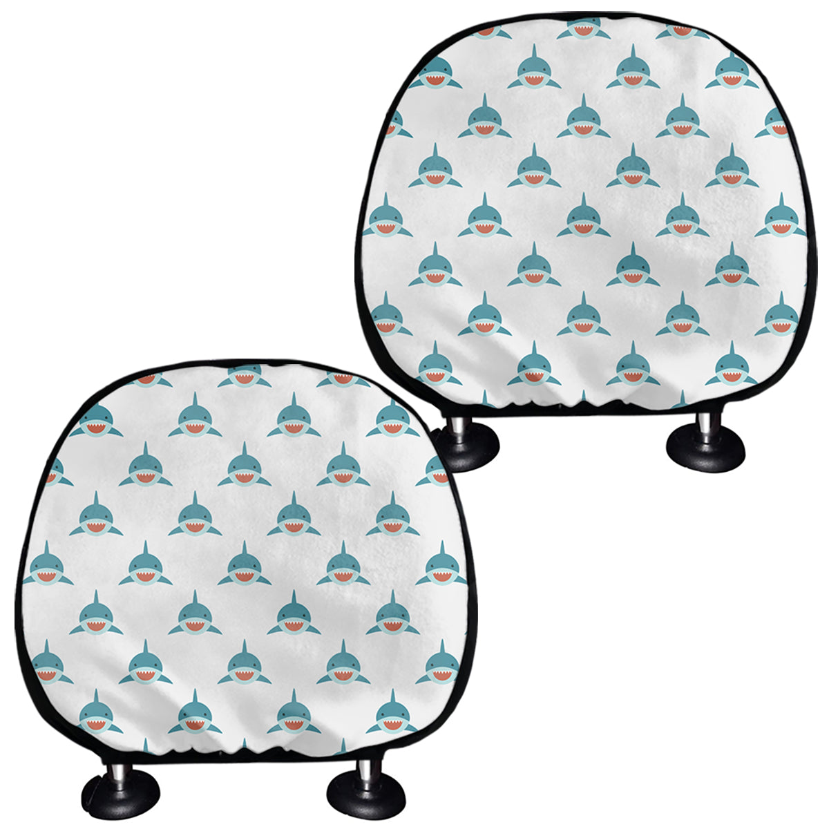 Smiley Shark Pattern Print Car Headrest Covers