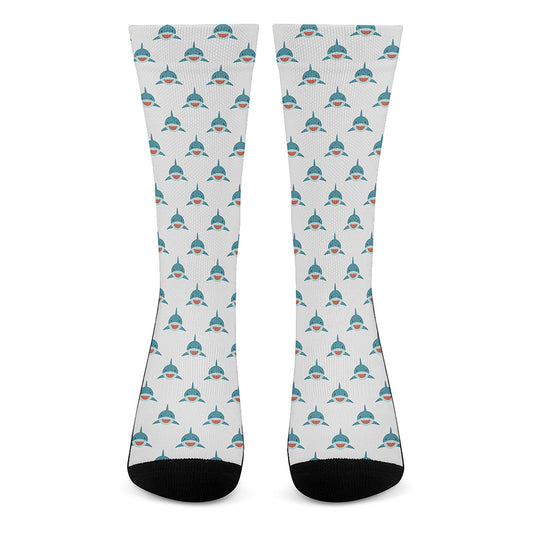 Smiley Shark Pattern Print Crew Socks