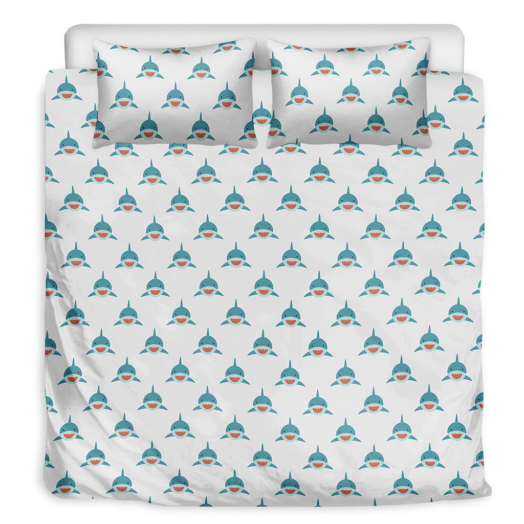 Smiley Shark Pattern Print Duvet Cover Bedding Set