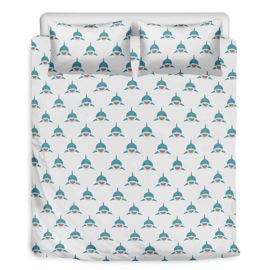 Smiley Shark Pattern Print Duvet Cover Bedding Set