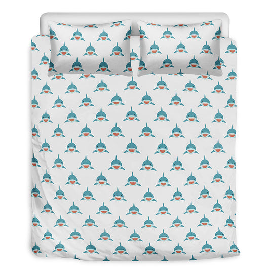 Smiley Shark Pattern Print Duvet Cover Bedding Set