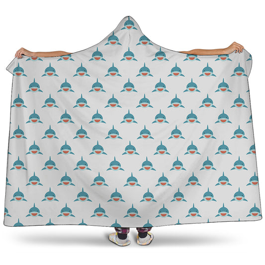 Smiley Shark Pattern Print Hooded Blanket