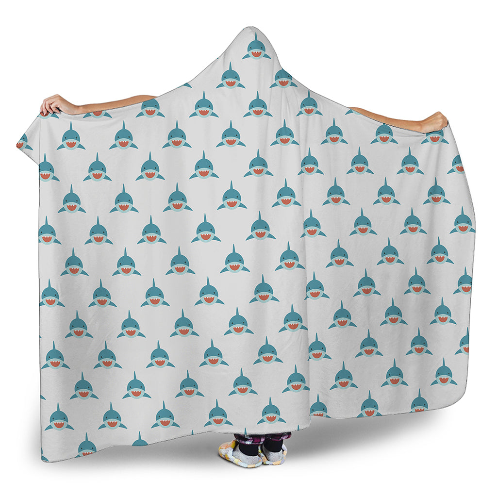 Smiley Shark Pattern Print Hooded Blanket