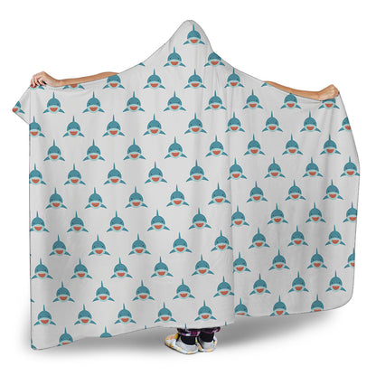 Smiley Shark Pattern Print Hooded Blanket