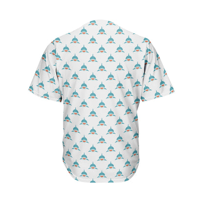 Smiley Shark Pattern Print Men's Baseball Jersey