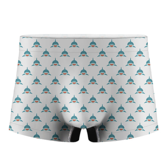 Smiley Shark Pattern Print Men's Boxer Briefs