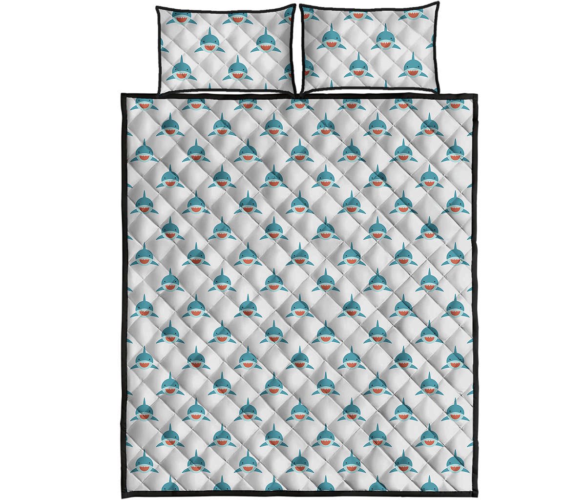 Smiley Shark Pattern Print Quilt Bed Set
