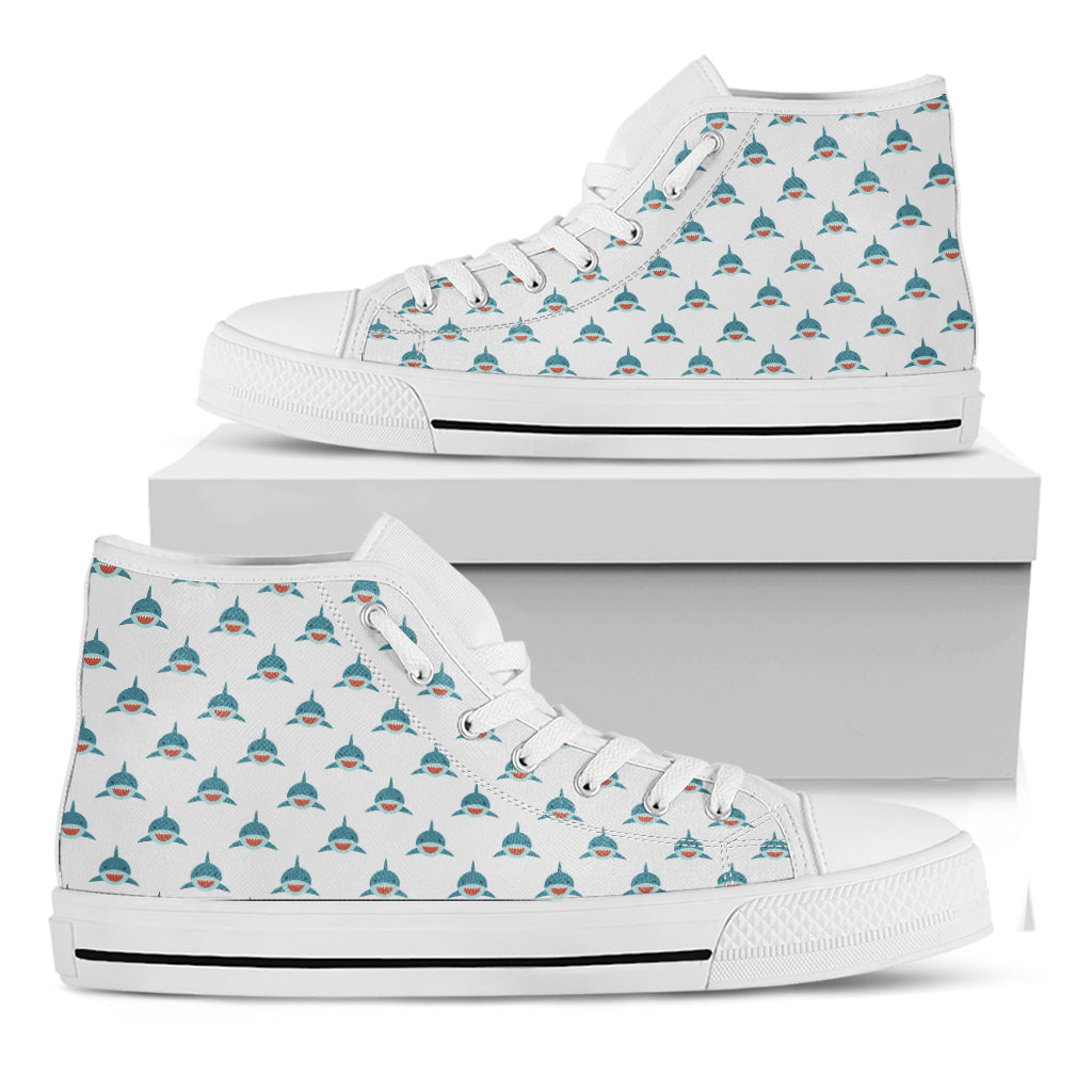 Smiley Shark Pattern Print White High Top Shoes