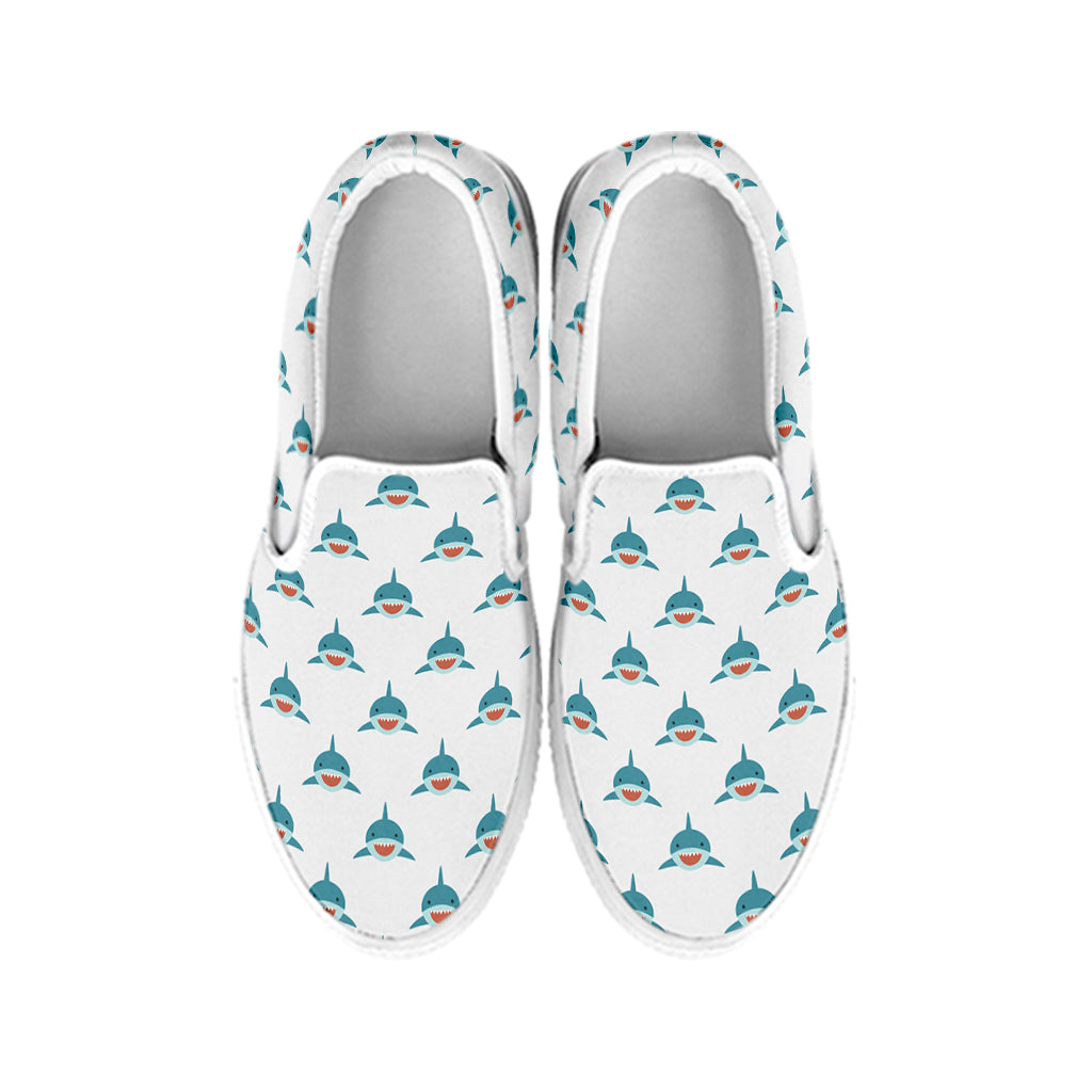 Smiley Shark Pattern Print White Slip On Shoes