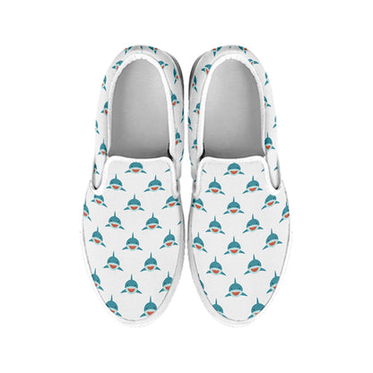Smiley Shark Pattern Print White Slip On Shoes