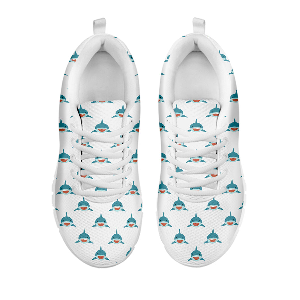 Smiley Shark Pattern Print White Sneakers