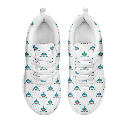 Smiley Shark Pattern Print White Sneakers