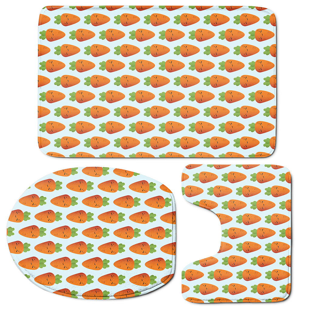 Smiling Carrot Pattern Print 3 Piece Bath Mat Set