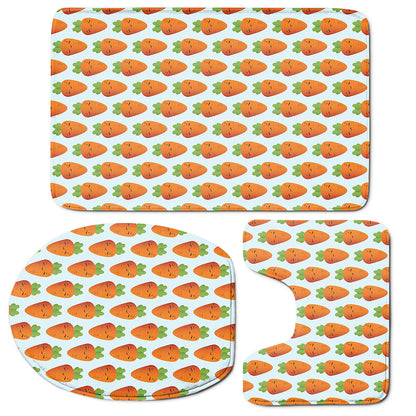 Smiling Carrot Pattern Print 3 Piece Bath Mat Set