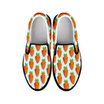 Smiling Carrot Pattern Print Black Slip On Shoes