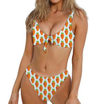 Smiling Carrot Pattern Print Front Bow Tie Bikini