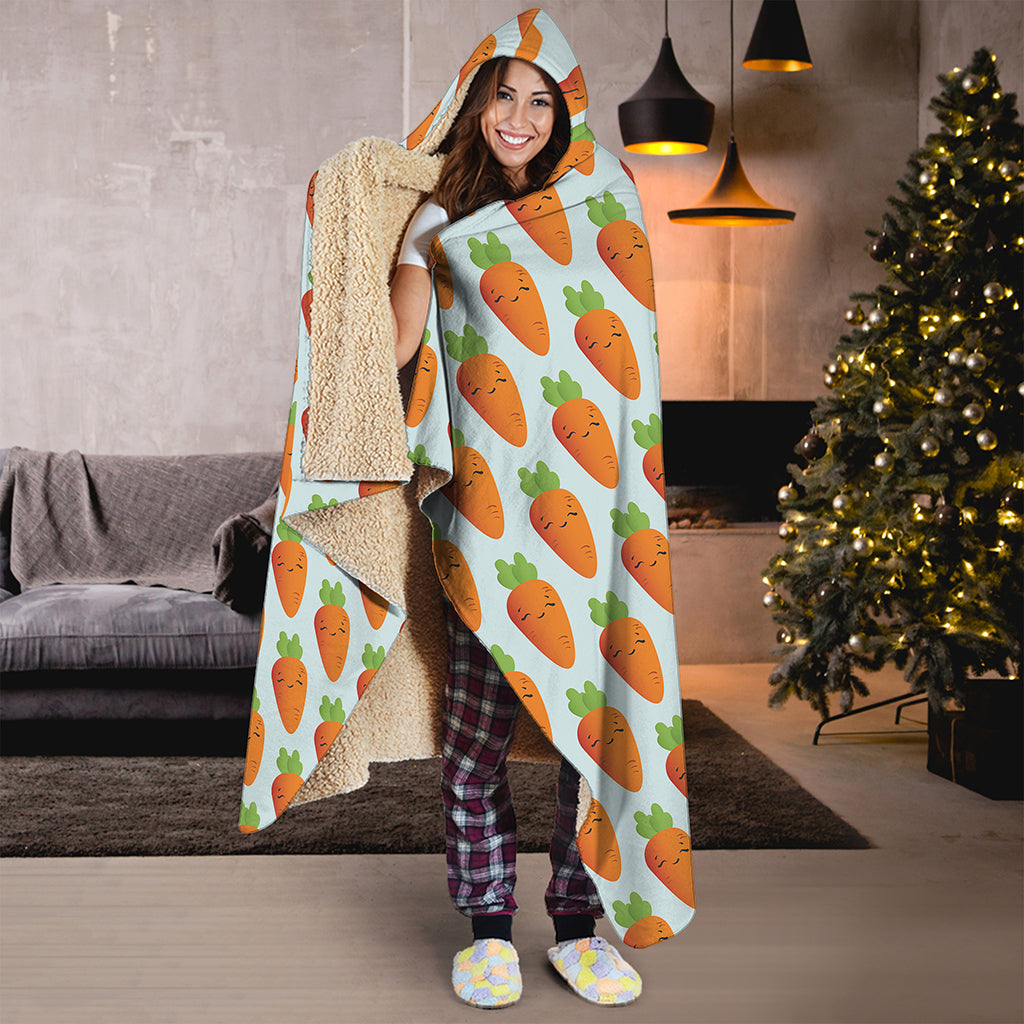 Smiling Carrot Pattern Print Hooded Blanket